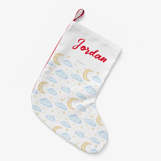 Moonenstars und Wolkenmuster Kleiner Weihnachtsstrumpf (Vorderansicht (hängend))