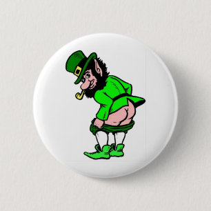 Mooning Leprechaun Button