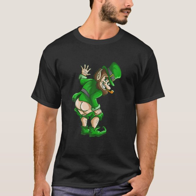 Mooning Leprechaun St Patricks Day Boys Men Funny T-Shirt (Vorderseite)