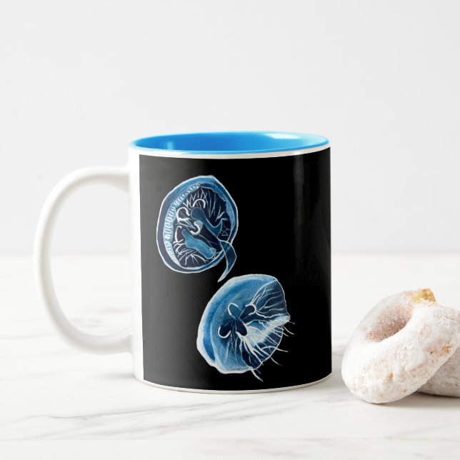 MoonJellyfish Aquarellkunst Zweifarbige Tasse (Mit Donut)