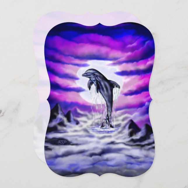 Moonlight Dolphin Einladung (Vorne/Hinten)