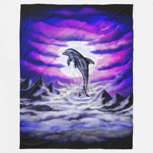 Moonlight Dolphin Fleecedecke (Vorderseite)