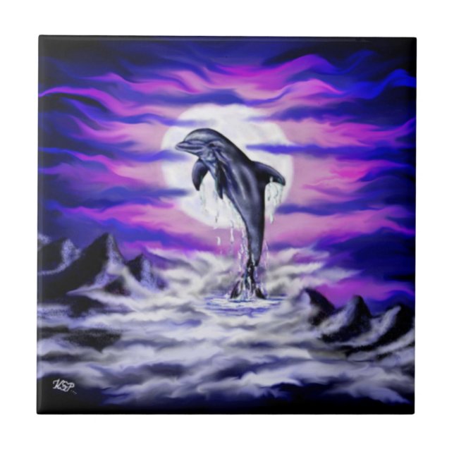 Moonlight Dolphin Fliese (Vorderseite)