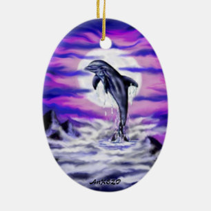 Moonlight Dolphin Keramikornament