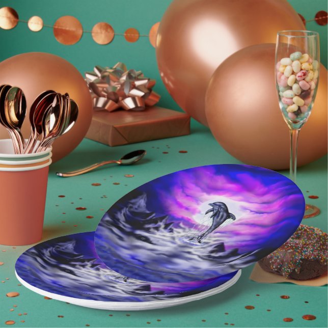 Moonlight Dolphin Pappteller (Multi)