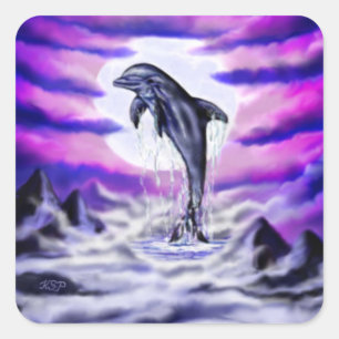 Moonlight Dolphin Quadratischer Aufkleber