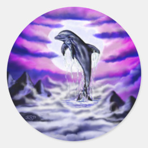 Moonlight Dolphin Runder Aufkleber