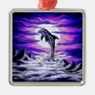 Moonlight Dolphin Silbernes Ornament