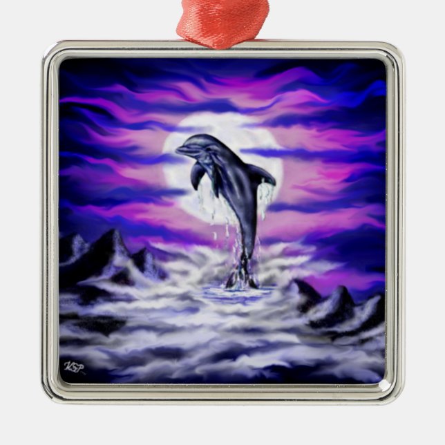 Moonlight Dolphin Silbernes Ornament (Vorne)