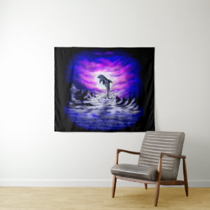 Moonlight Dolphin Wandteppich