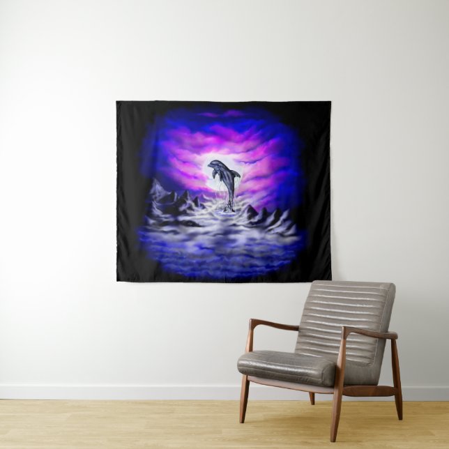 Moonlight Dolphin Wandteppich (Beispiel (Horizontal))