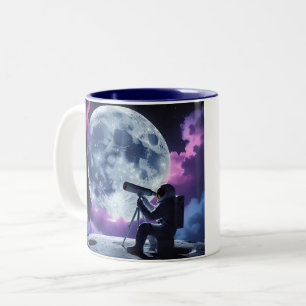 Moonlight Explorer - Astronaut & Telescope T - Shi Zweifarbige Tasse