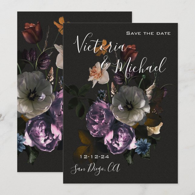 Moonlight Floral Save the Date Hochzeitseinladung Einladung (Vorne/Hinten)