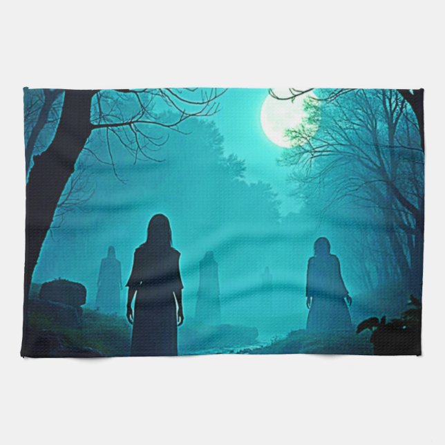 Moonlight Forest Spirits Design Geschirrtuch (Horizontal)