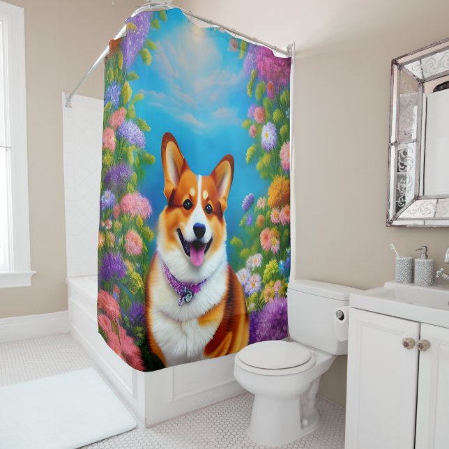 Moonlight Garden Corgi Dog Duschvorhang (Beispiel)