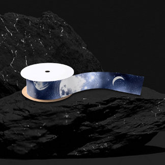 Moonlight Glow Moon Phasen in Sky Clouds Satinband
