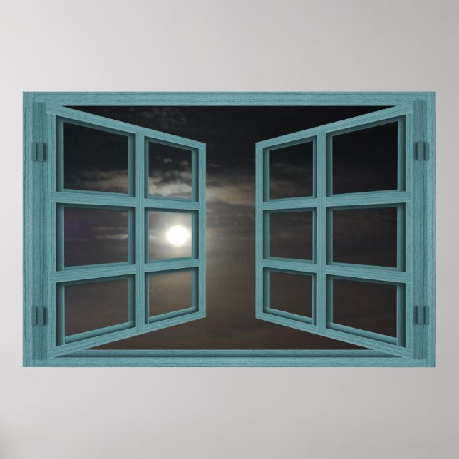 Moonlight Green Wood 6 Pane Open Window Poster (Vorne)