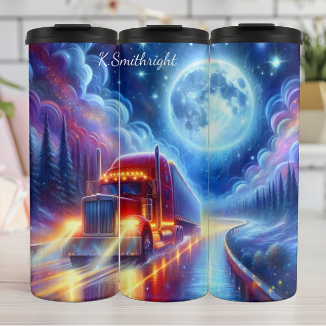 Moonlight Highway Semi Truck Reise Thermosbecher (Von Creator hochgeladen)