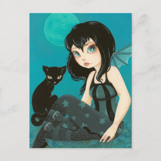 Moonlight Hijinks - Fairy Black cat Postkarte