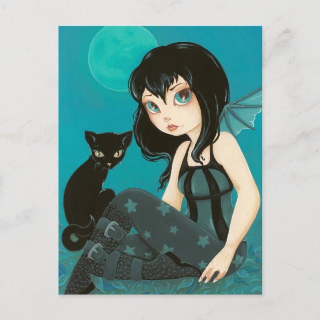 Moonlight Hijinks - Fairy Black cat Postkarte (Vorderseite)