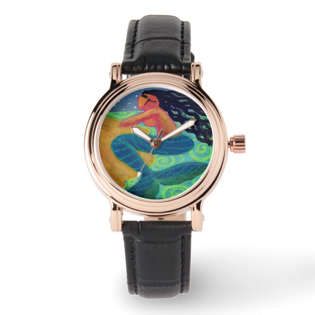 Moonlight Mermaid Abstrakt Wearable Art Armbanduhr (Vorderseite)