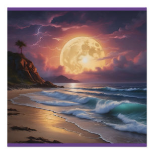 Moonlight Midnight Beach 6 Poster