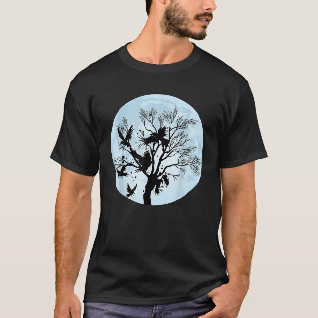 Moonlight Night Black Crow Forest Animal Bird Rave T-Shirt (Vorderseite)