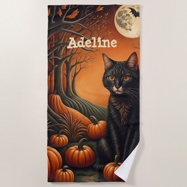 Moonlight Pumpkin Patch Personalisiert Halloween Strandtuch (Vorderseite)