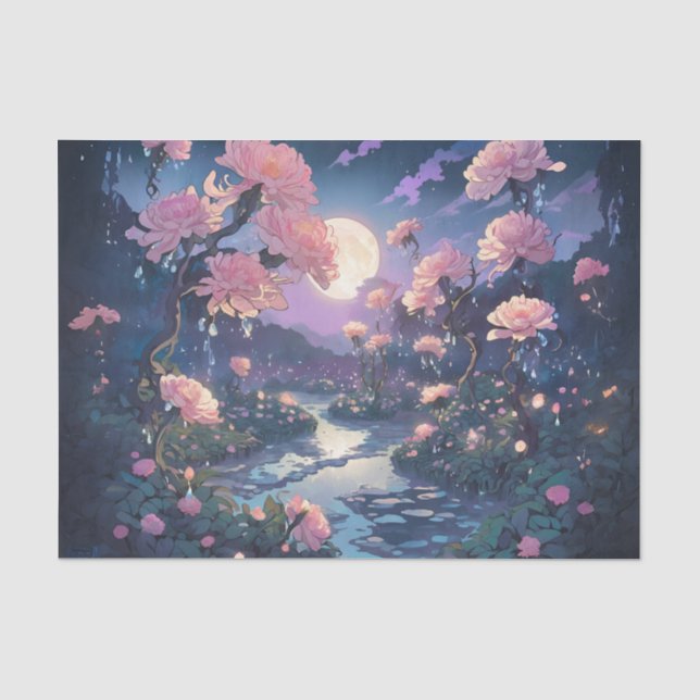 Moonlight Rain Garden Decoupage Tissue Paper Seidenpapier (Vorderseite)