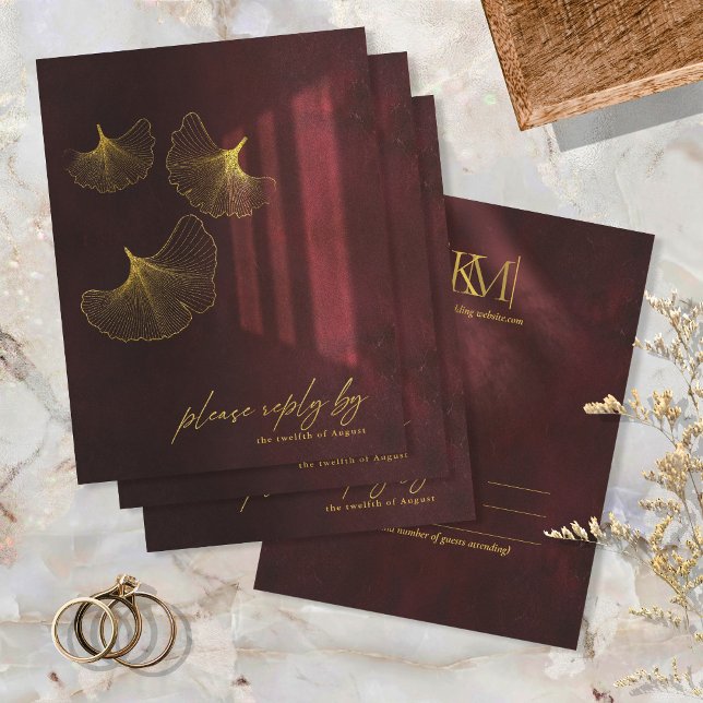 Moonlight Romance Wedding Burgundy ID881 RSVP Karte (Von Creator hochgeladen)