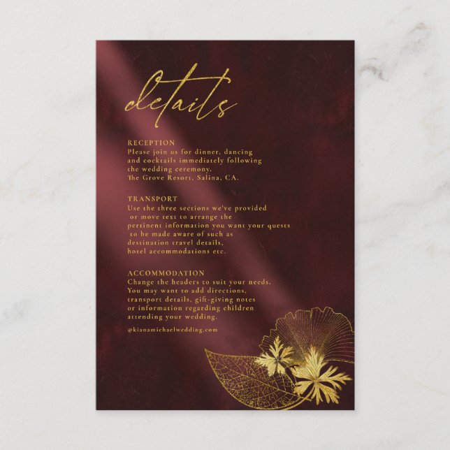 Moonlight Romance Wedding Details Burgundy ID881 Begleitkarte (Vorderseite)