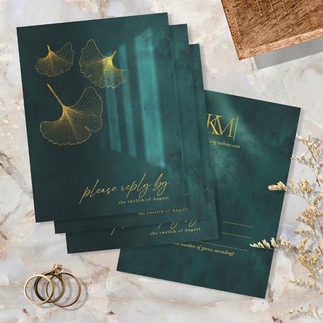 Moonlight Romance Wedding Emerald Green ID881 RSVP Karte (Von Creator hochgeladen)