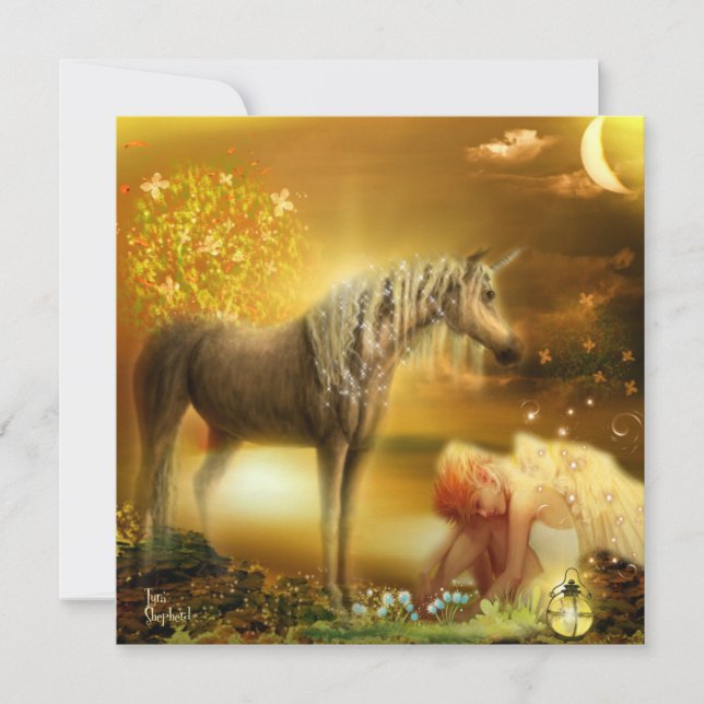 Moonlight Sad Fantasy Fairy Girl & Unicorn (Vorderseite)