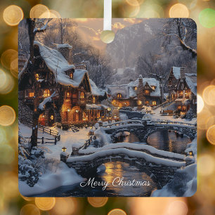 Moonlight Snowy Christmas Village Frohe Weihnachte Ornament Aus Metall