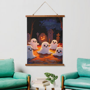 Moonlight Spooky Ghost Tales Wandteppich Mit Holzrahmen
