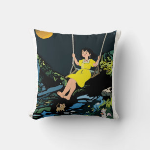 Moonlight Swing Dream" - Whimsical Girl on a Swing Kissen