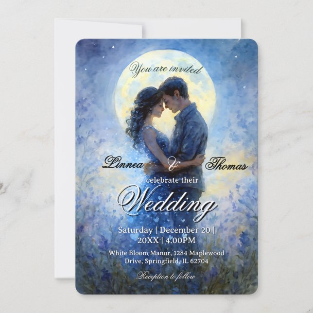Moonlight Wedding Celestis Liebe Night Sky Thema Einladung (Vorderseite)