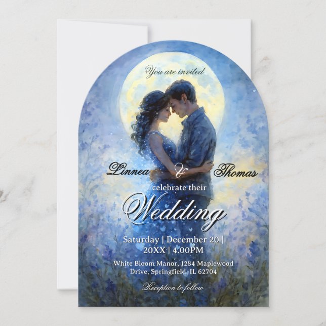 Moonlight Wedding Celestis Liebe Night Sky Thema Einladung (Vorderseite)