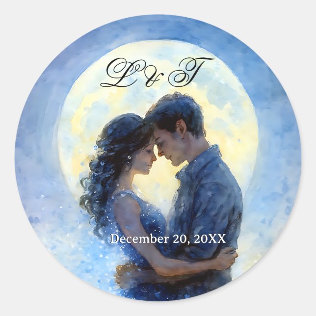 Moonlight Wedding Celestis Liebe Night Sky Thema Runder Aufkleber (Vorderseite)