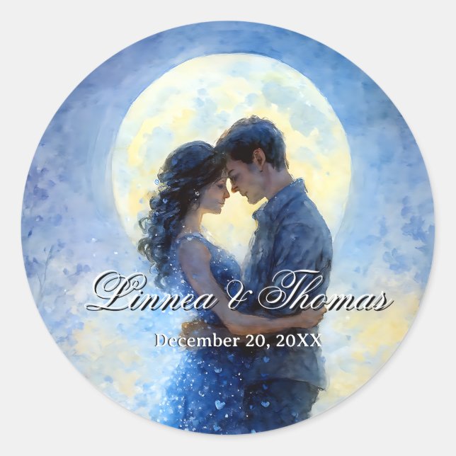 Moonlight Wedding Celestis Liebe Night Sky Thema Runder Aufkleber (Vorderseite)