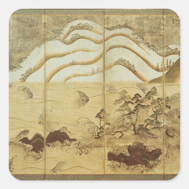 Moonlight Winter Landschaft Quadratischer Aufkleber (Vorderseite)