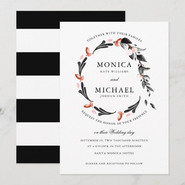 Moonlight Wreath | Moderne botanische Hochzeit Einladung (Vorne/Hinten)