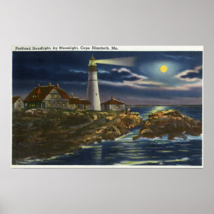 Moonlit Ansicht des Portlandhauptleuchtturmes Poster