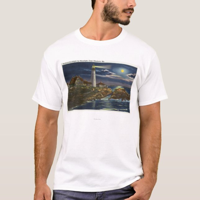 Moonlit Ansicht des Portlandhauptleuchtturmes T-Shirt (Vorderseite)