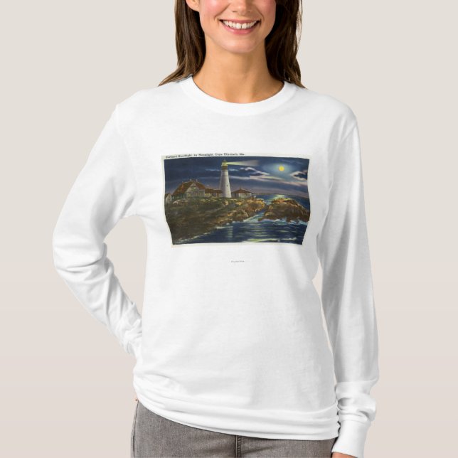 Moonlit Ansicht des Portlandhauptleuchtturmes T-Shirt (Vorderseite)