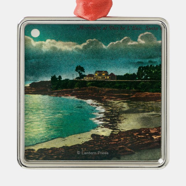Moonlit Ansicht des Vue de L'EauSanta Cruz, CA Silbernes Ornament (Vorne)