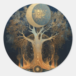 Moonlit Ascension | Tree of Life Design Runder Aufkleber