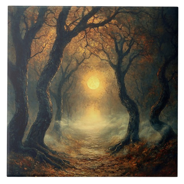 Moonlit Autumn Path Fliese (Vorderseite)