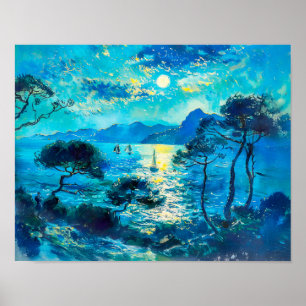 Moonlit Bay mit Boote Impressionist Nocturne Poster