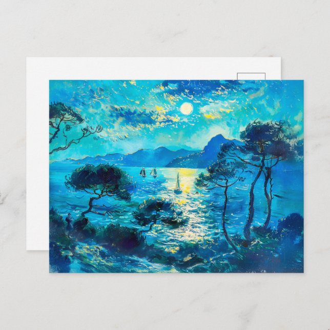 Moonlit Bay mit Boote Impressionist Nocturne Postkarte (Vorne/Hinten)